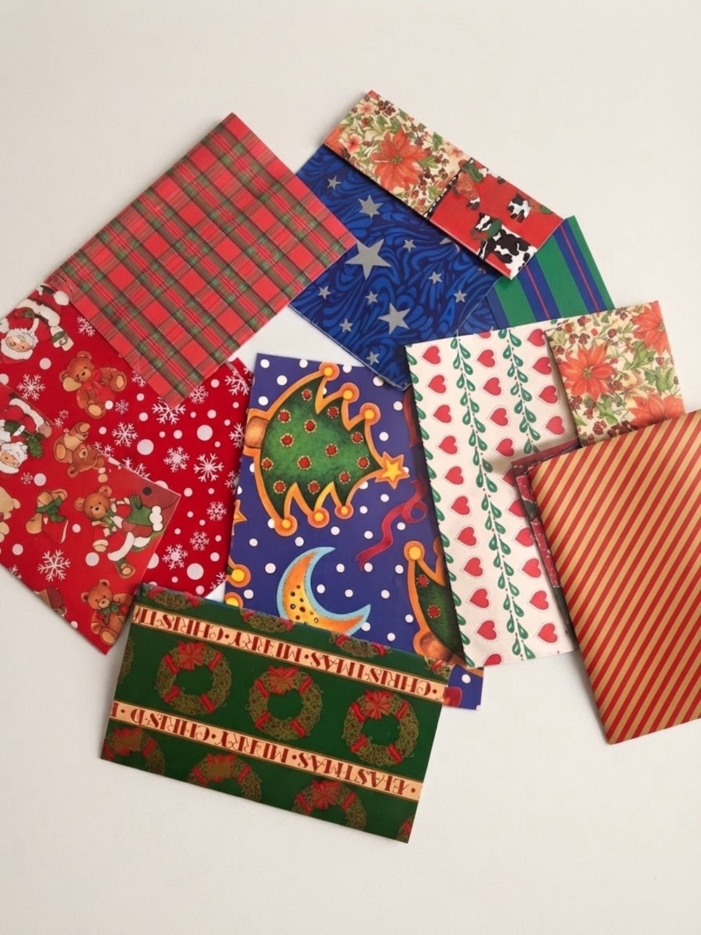 Large lot of Vintage 90s Christmas Wrapping Paper|Cows,Moons,Stars,Plaid